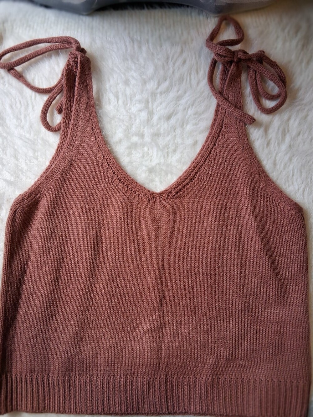 Knit Tie-Shoulder V-Neck Camisole in Rose Brown